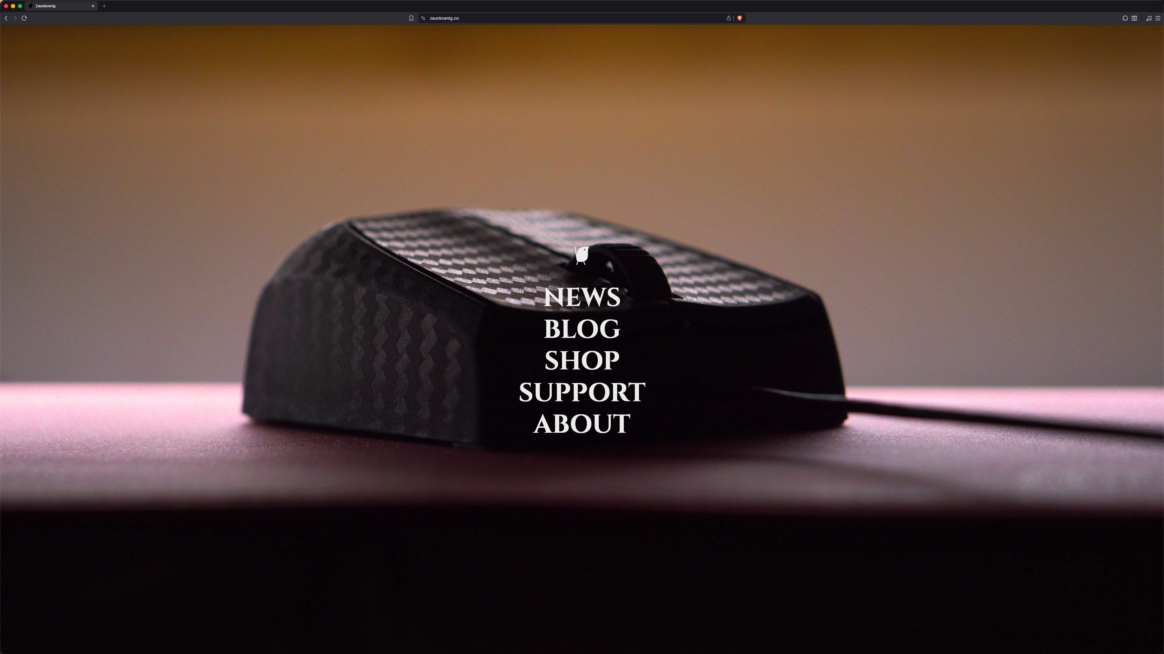 The root page for zaunkoenig.co features a minimalist menu with just five items: NEWS, BLOG, SHOP, SUPPORT, ABOUT.