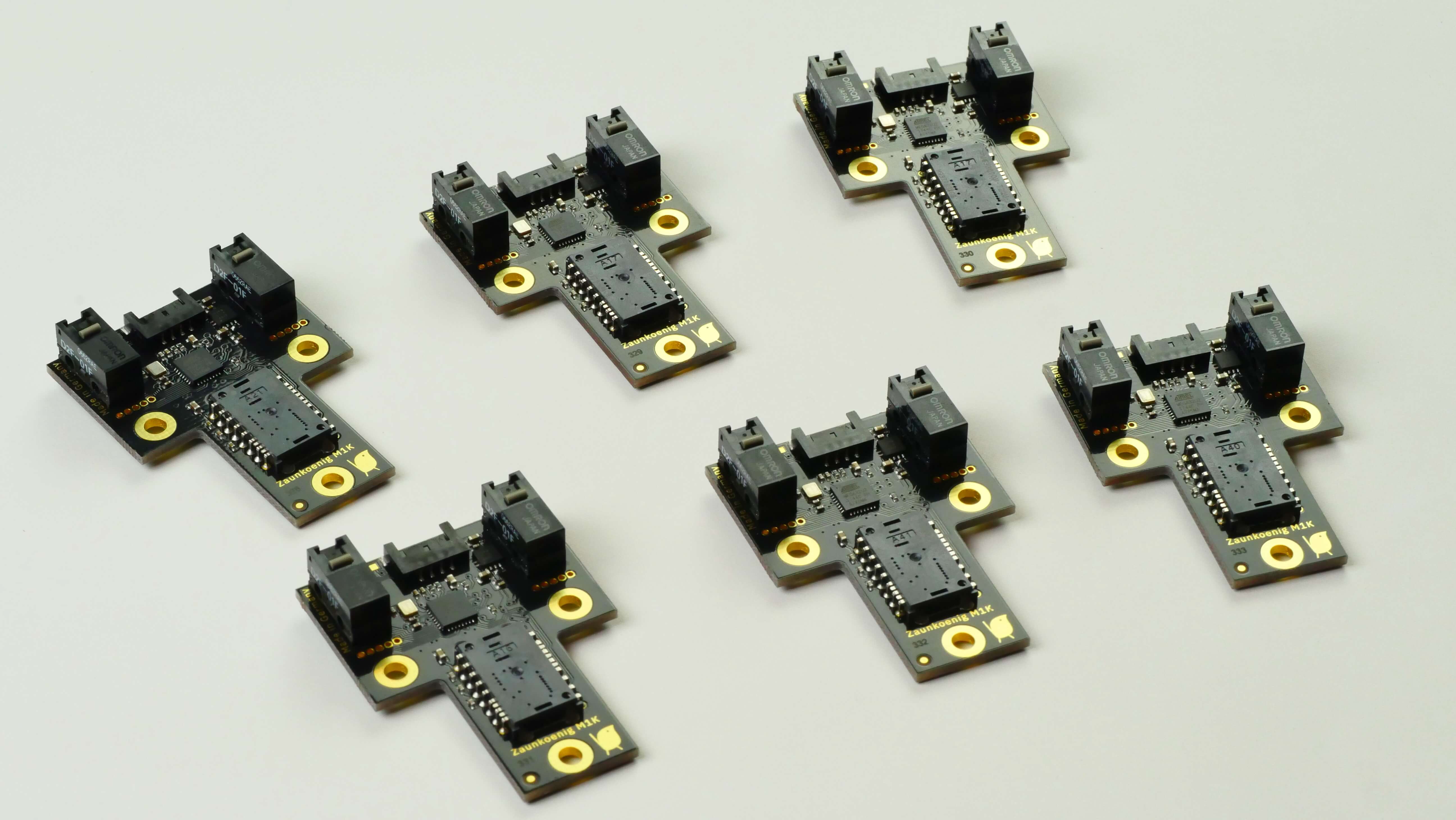 This picture shows the Zaunkoenig M1K PCBs with serial numbers 228 up to 333.